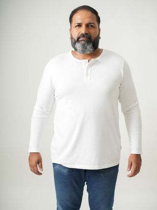 Balanced Fit - Henley Neck Long Sleeve - Classic White