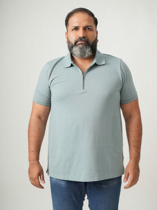 Balanced Fit - Zip Polo Short Sleeve - Sage Blue