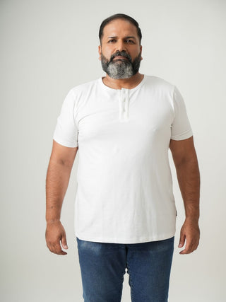 Balanced Fit - Henley Neck Short Sleeve - Classic White