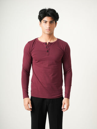 V-Taper Fit ( V-fit) Henley Neck Long Sleeve - Red Rock
