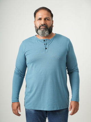 Balanced Fit - Henley Neck Long Sleeve - Cobalt Blue