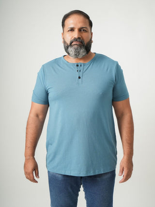 Balanced Fit - Henley Neck Short Sleeve - Cobalt Blue