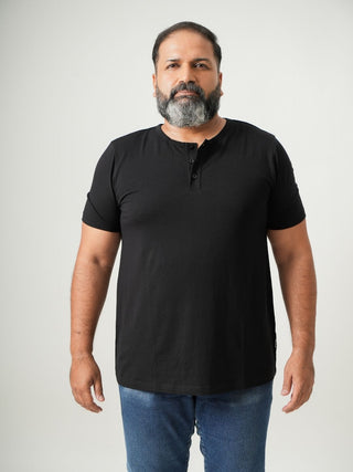 Balanced Fit - Henley Neck Short Sleeve - Charcoal Black