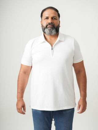Balanced Fit - Zip Polo Short Sleeve - Classic White