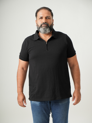 Balanced Fit - Zip Polo Short Sleeve - Charcoal Black