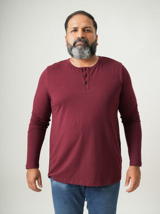 Balanced Fit - Henley Neck Long Sleeve - Red Rock