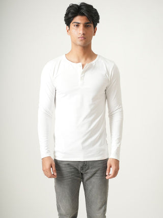 V-Taper Fit ( V-fit) Henley Neck Long Sleeve - Classic White