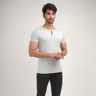 V-Taper Fit ( V-fit) Henley Neck Short Sleeve - Granite Gray