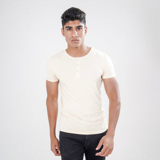 V-Taper Fit ( V-fit) Henley Neck Short Sleeve - Sand Beige