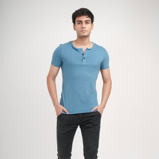 V-Taper Fit ( V-fit) Henley Neck Short Sleeve -Cobalt Blue