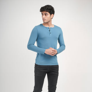 V-Taper Fit ( V-fit) Henley Neck Long Sleeve - Cobalt Blue