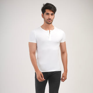 V-Taper Fit ( V-fit) Henley Neck Short Sleeve - Classic White