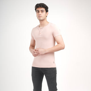 V-Taper Fit ( V-fit) Henley Neck Short Sleeve - Tuscany Pink
