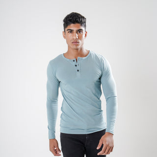 V-Taper Fit ( V-fit) Henley Neck Long Sleeve - Sage Blue