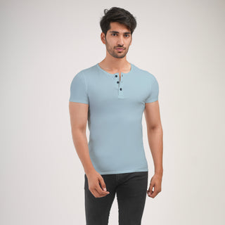V-Taper Fit ( V-fit) Henley Neck Short Sleeve - Sage Blue