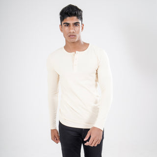 V-Taper Fit ( V-fit) Henley Neck Long Sleeve - Sand Beige