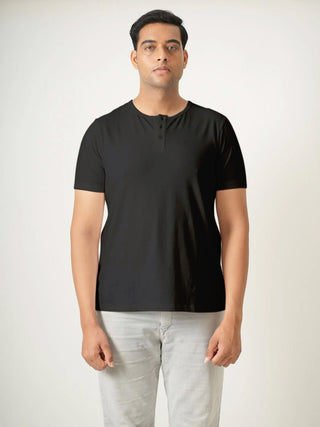 King Fit (B/K)  - Henley Short Sleeve - Charcoal Black