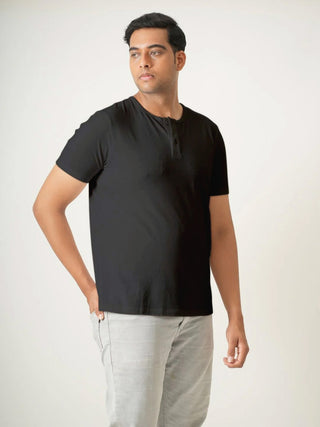 King Fit (B/K)  - Henley Short Sleeve - Charcoal Black
