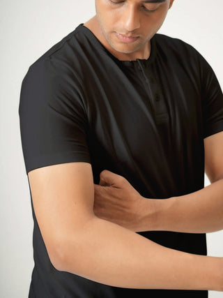 King Fit (B/K)  - Henley Short Sleeve - Charcoal Black