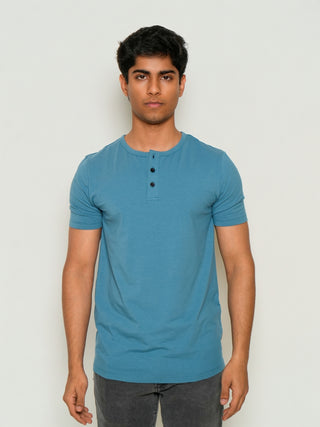 Structure Fit (P/D) - Henley Neck Short Sleeve - Cobalt Blue