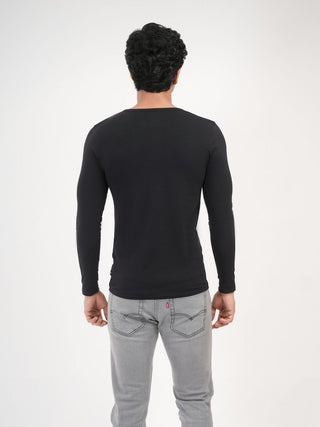 Power Fit - Henley Neck Long Sleeve - Charcoal Black