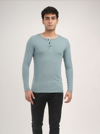 Sleek Fit- Henley Neck Long Sleeve- Sage Blue