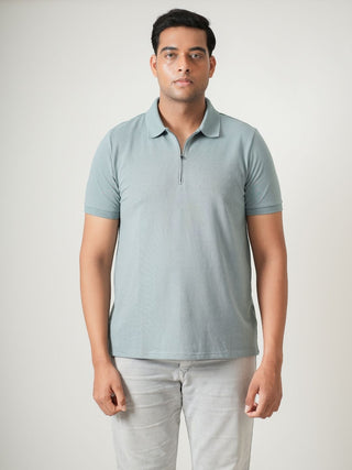 King Fit - Zip Polo Short Sleeve - Sage Blue
