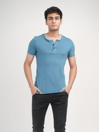 Sleek Fit- Henley Neck Short Sleeve- Cobalt Blue
