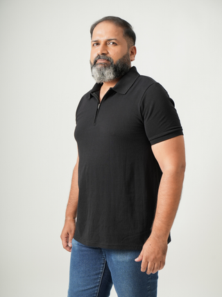 Balanced Fit - Zip Polo Short Sleeve - Charcoal Black