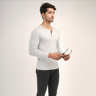 V - Fit Henley Neck Long Sleeve - Granite Gray