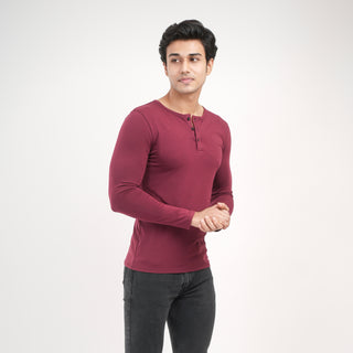 V - Fit Henley Neck Long Sleeve - Red Rock