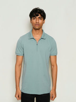 Sleek Fit - Zip Polo Short Sleeve - Sage Blue