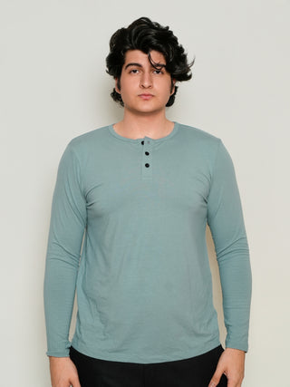 King Fit (B/K)  - Henley Long Sleeve - Sage Blue