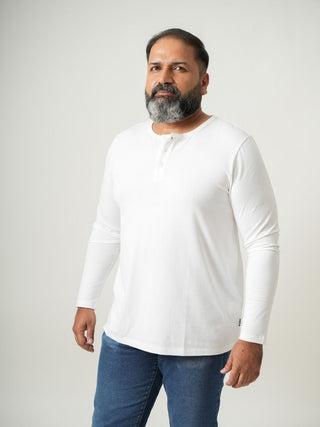 Balanced Fit - Henley Neck Long Sleeve - Classic White