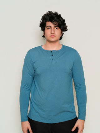 King Fit (B/K)  - Henley Long Sleeve - Cobalt Blue