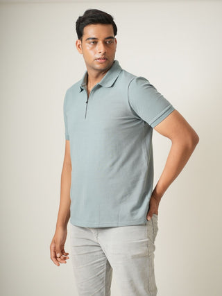 King Fit - Zip Polo Short Sleeve - Sage Blue