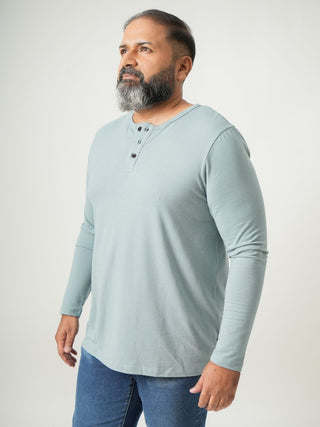 Balanced Fit - Henley Neck Long Sleeve - Sage Blue