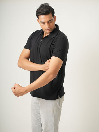 King Fit - Zip Polo Short Sleeve - Charcoal Black