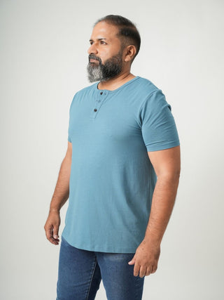 Balanced Fit - Henley Neck Short Sleeve - Cobalt Blue