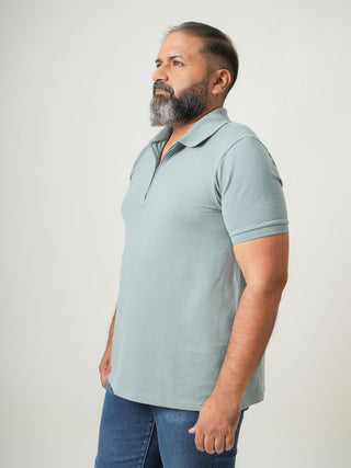 Balanced Fit - Zip Polo Short Sleeve - Sage Blue