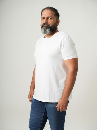 Balanced Fit - Henley Neck Short Sleeve - Classic White