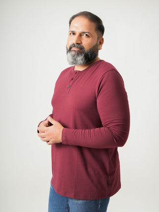 Balanced Fit - Henley Neck Long Sleeve - Red Rock