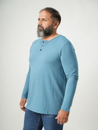 Balanced Fit - Henley Neck Long Sleeve - Cobalt Blue