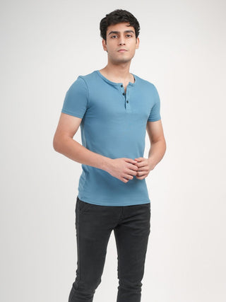Sleek Fit- Henley Neck Short Sleeve- Cobalt Blue