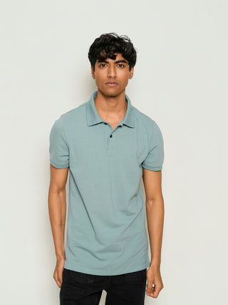 Sleek Fit - Button Polo Short Sleeve - Sage Blue