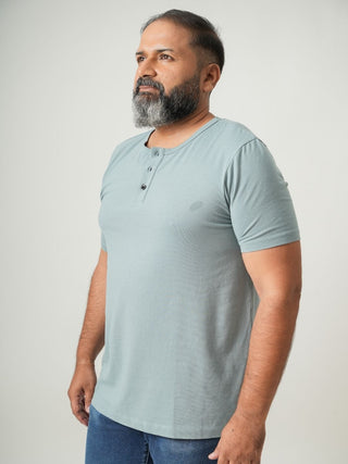 Balanced Fit - Henley Neck Short Sleeve - Sage Blue