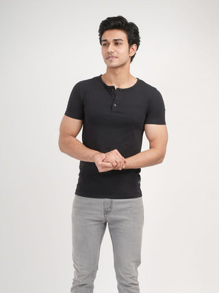Power Fit - Henley Neck Short Sleeve - Charcoal Black