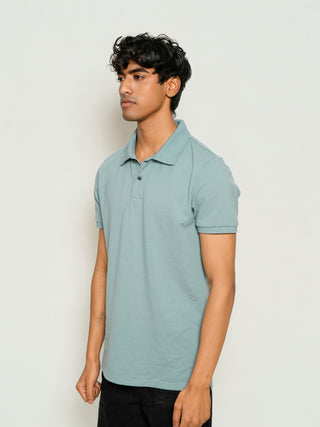 Sleek Fit - Button Polo Short Sleeve - Sage Blue