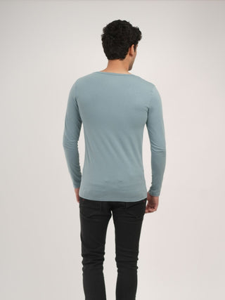Sleek Fit- Henley Neck Long Sleeve- Sage Blue