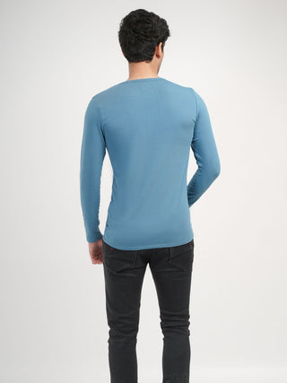 Sleek Fit- Henley Neck Long Sleeve- Cobalt Blue